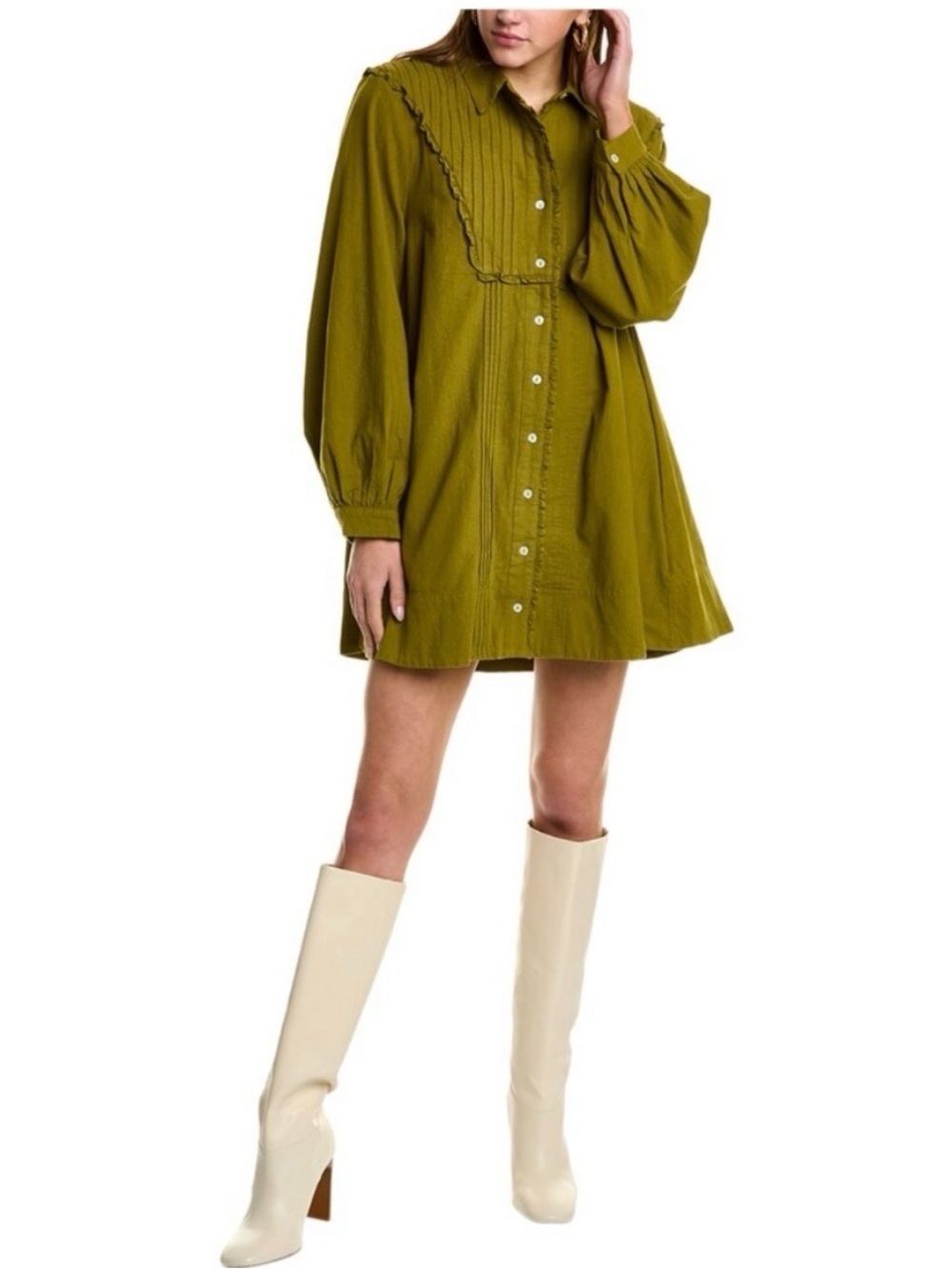 Free People Olive Green Button-Front Mini Dress